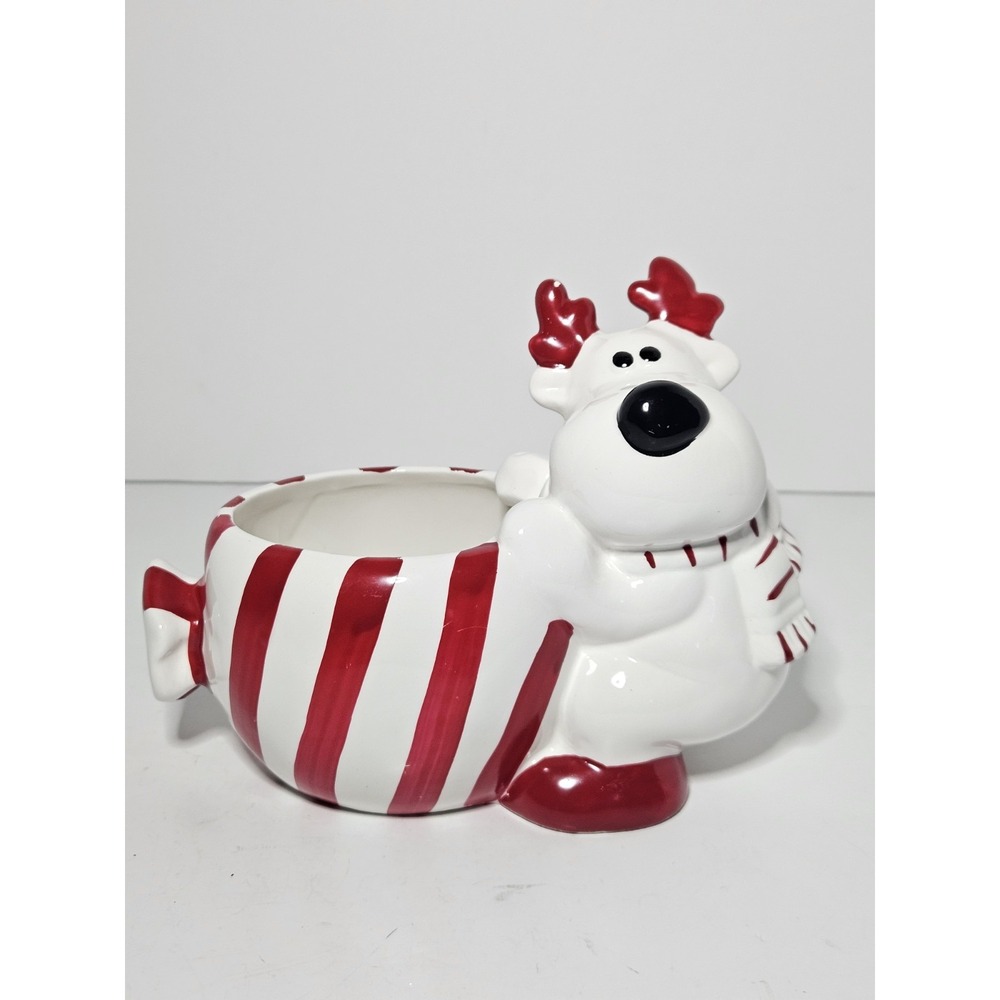Reindeer Candy Dish Ceramic Bowl Vtg 2003 Santa’s Workbench Christmas Traditions